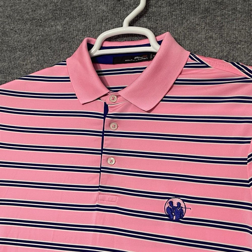 RLX Ralph Lauren Polo Shirt Men's Medium Pink‎ Striped Stretch Performance Golf